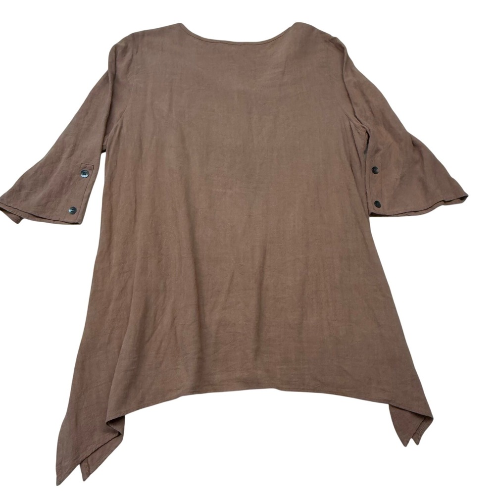 Simply Noelle Womens Terracotta Rayon Linen Sharkbite Hem Henley Tunic Top L/XL